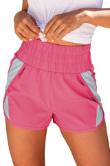 Pink Casual Smocked Elastic Waist Athletic Shorts