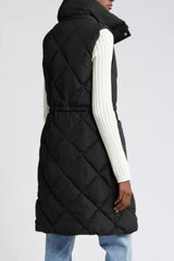 Black Puffer Quilted Stand Collar Pocketed Vest Coat