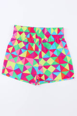 Multicolor Geometric Elastic High Waisted Shorts for Women