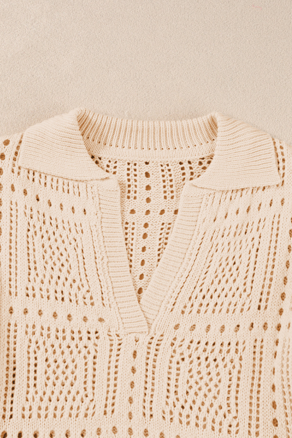 Apricot Plain Drop Sleeve Hollowed Knit Top