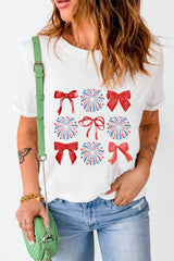 White July 4th Bowknot Firework Graphic Tee