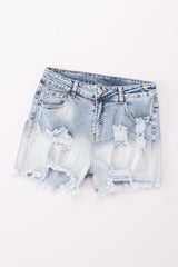 Light Blue Bleached Wash Distressed Denim Shorts