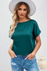 Green Plain Batwing Sleeve Summer Top