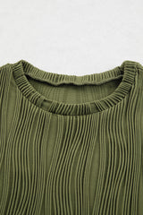 Jungle Green Wavy Textured Cap Sleeve Top