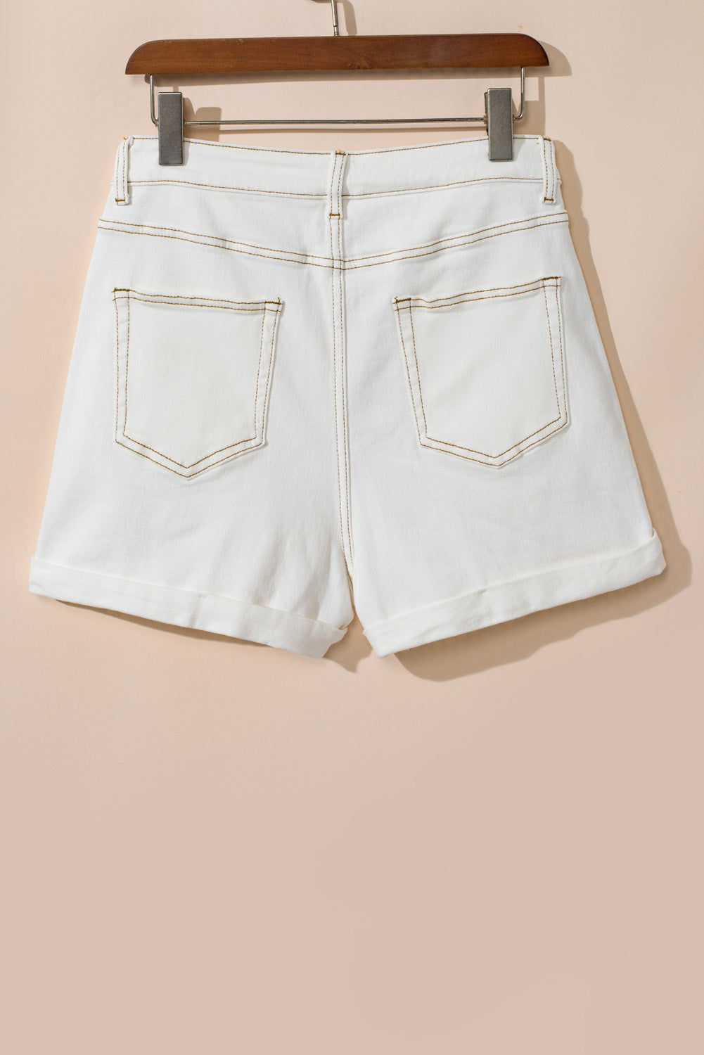 White Asymmetric High Waist Pocketed Denim Shorts