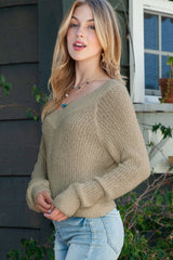 Apricot Casual V Neck Pullover Sweater