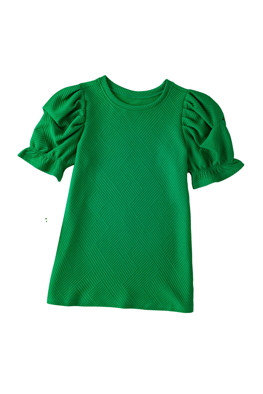 Dark Green Ruffle Puff Sleeve Textured Plain Top