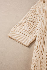 Apricot Plain Drop Sleeve Hollowed Knit Top