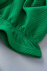 Dark Green Ruffle Puff Sleeve Textured Plain Top