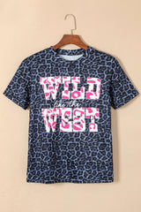 Black Leopard WILD like the WEST Letter Print Graphic Tee