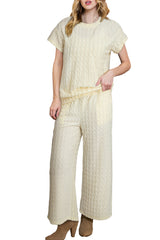 Apricot Lattice Textured Tee and Wide Leg Pants Two-Piece Set