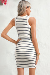 White Stripe Ribbed Knit Tank Mini Dress