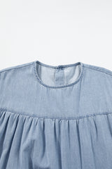 Beau Blue Ruffle Short Sleeve Tiered A-line Denim Dress