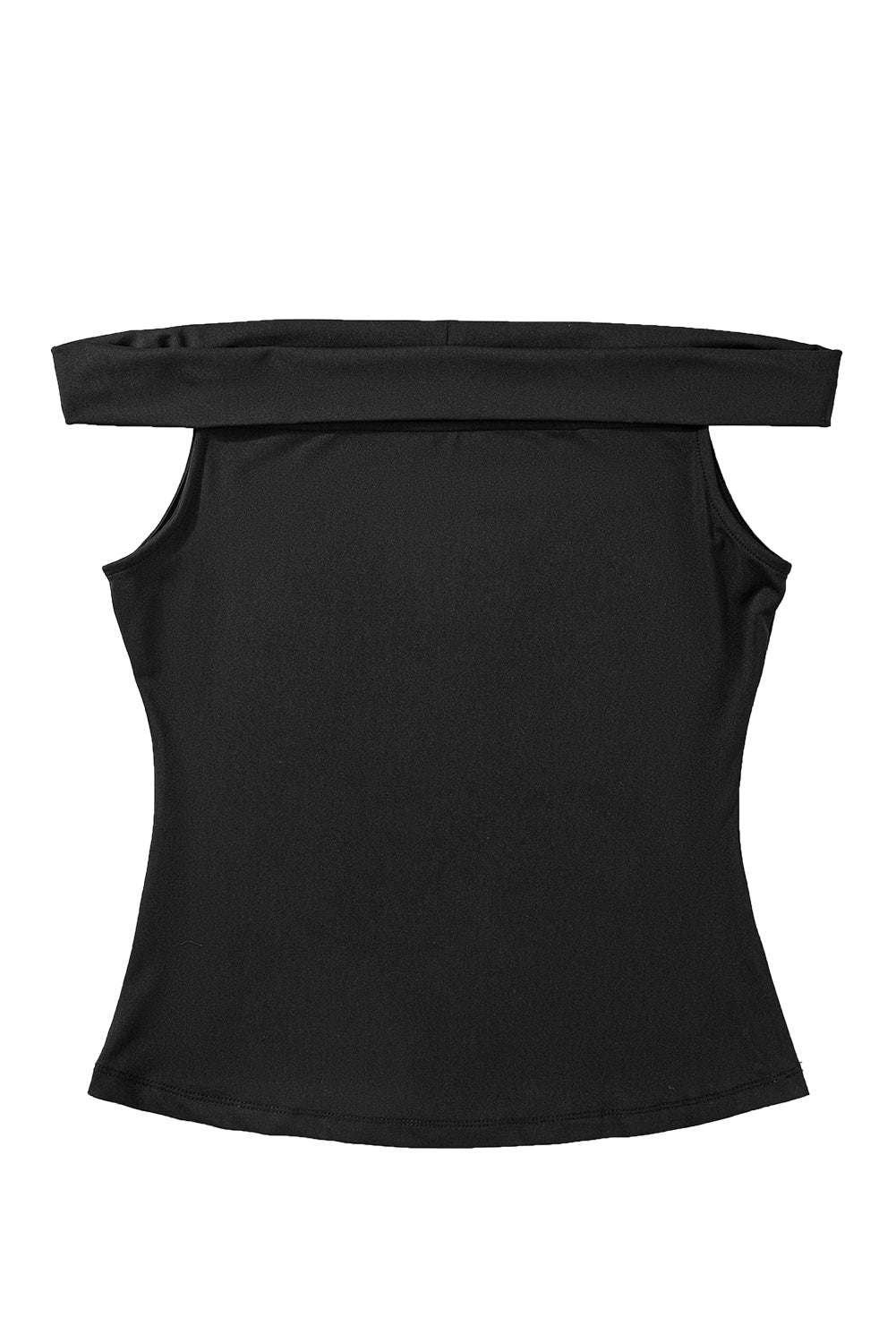 Black Solid Color Folded Off Shoulder Slim Blouse