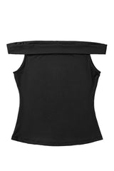 Black Solid Color Folded Off Shoulder Slim Blouse