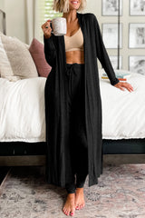 Black Split Long Cardigan and Skinny Pants Loungewear Set