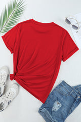 Red Solid Color Basic Crew Neck Plain Tee