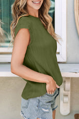 Jungle Green Wavy Textured Cap Sleeve Top