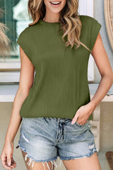 Jungle Green Wavy Textured Cap Sleeve Top