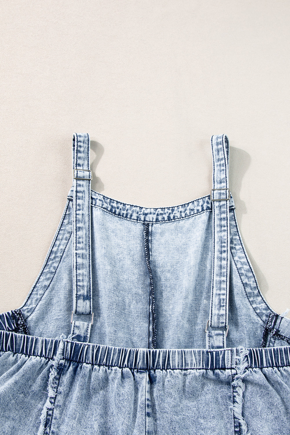 Blue Light Wash Frayed Exposed Seam Wide Leg Denim Overalls