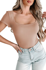 Parchment Solid Color Short Sleeve Square Neck Bodysuit