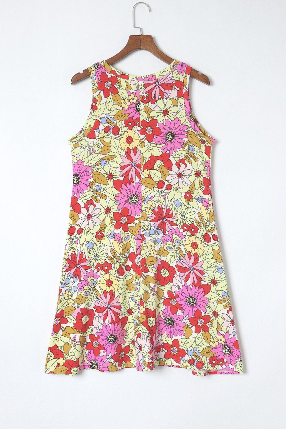 Red Round Neck Sleeveless Floral Short Dress