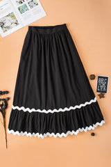 Black Ric Rac Trim High Waist Maxi Skirt