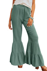 Green Ruffle High Waist Flared Pants