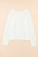 White Plain Raglan Sleeve Casual Pullover Sweater