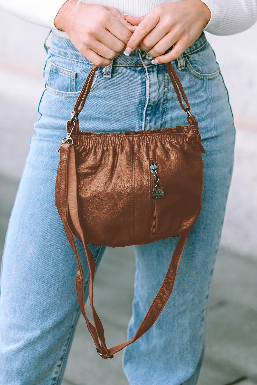 Fiery Red Vintage Leather Pleated Shoulder Bag