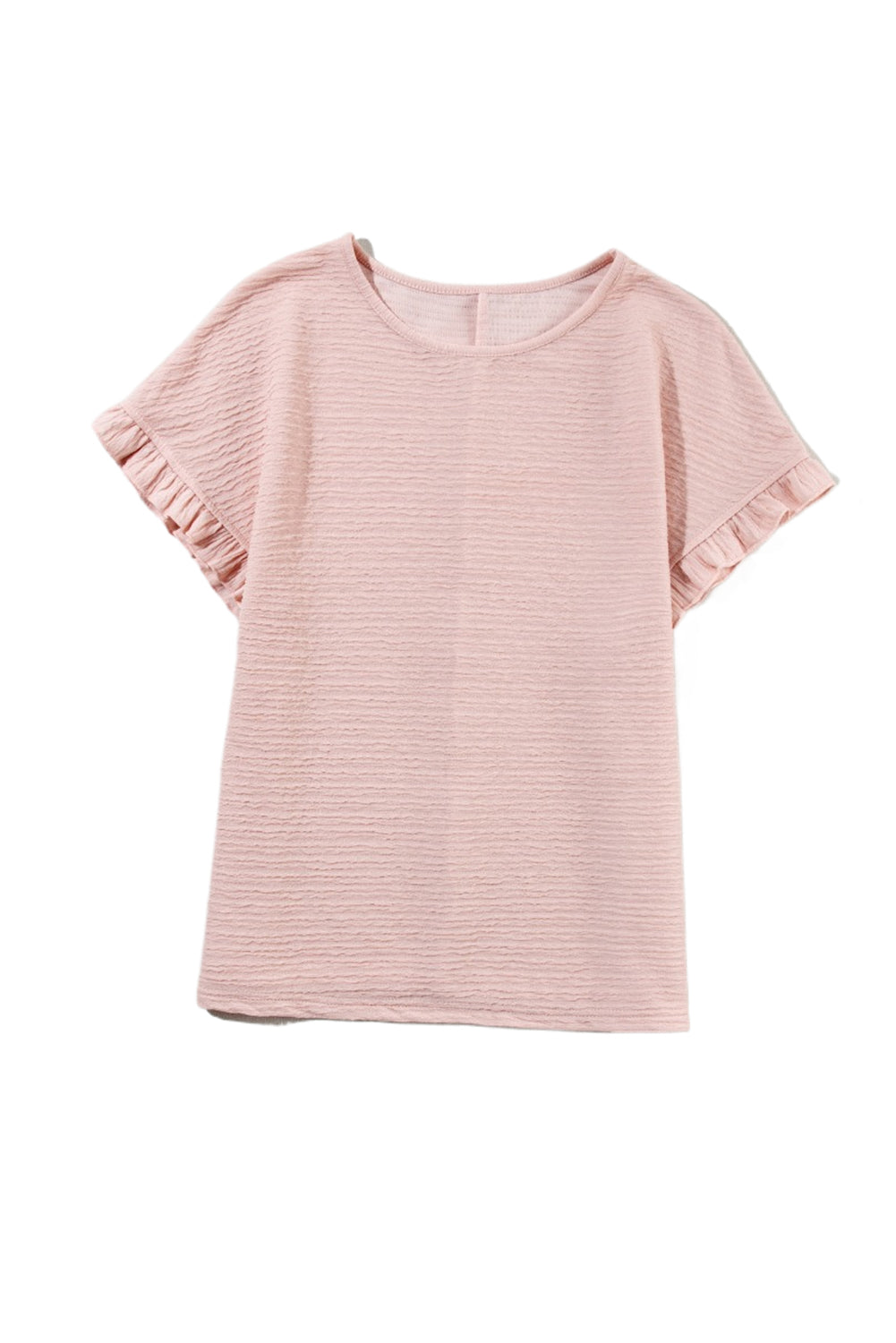 Light Pink Solid Textured Frill Cuffs Short Sleeve Blouse