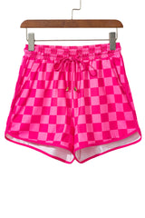 Rose Checkered Drawstring Elastic Waist Casual Shorts