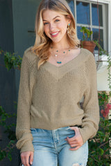 Apricot Casual V Neck Pullover Sweater