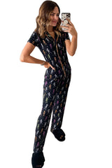 Black Halloween Ghost Short Sleeve Shirt Pajama Set