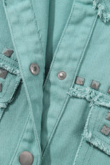 Green Frayed Trim Vintage Rivet Denim Jacket