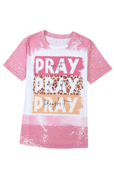 Purple PRAY Letter Print Leopard Tie Dye Bleached Tee