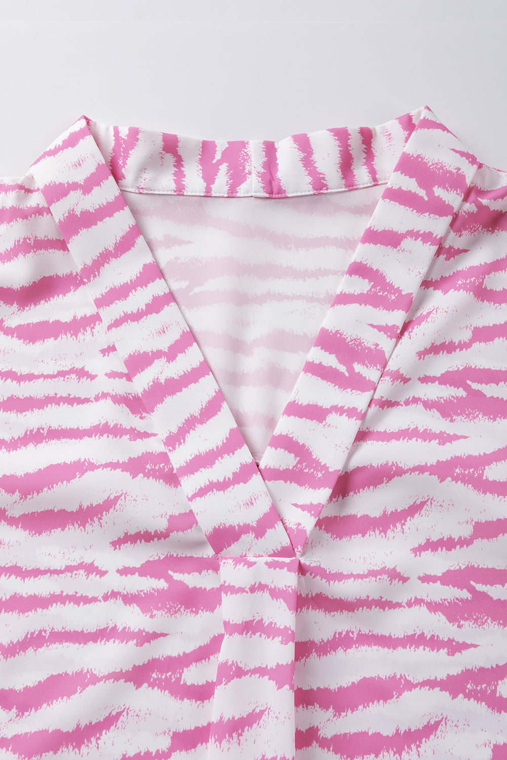 Rose Zebra Print V-Neck Roll Up Sleeve Blouse