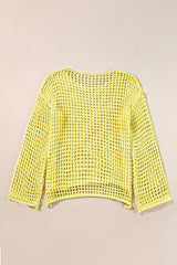 Yellow Knit Cut Out Crochet Long Sleeve Tunic Top