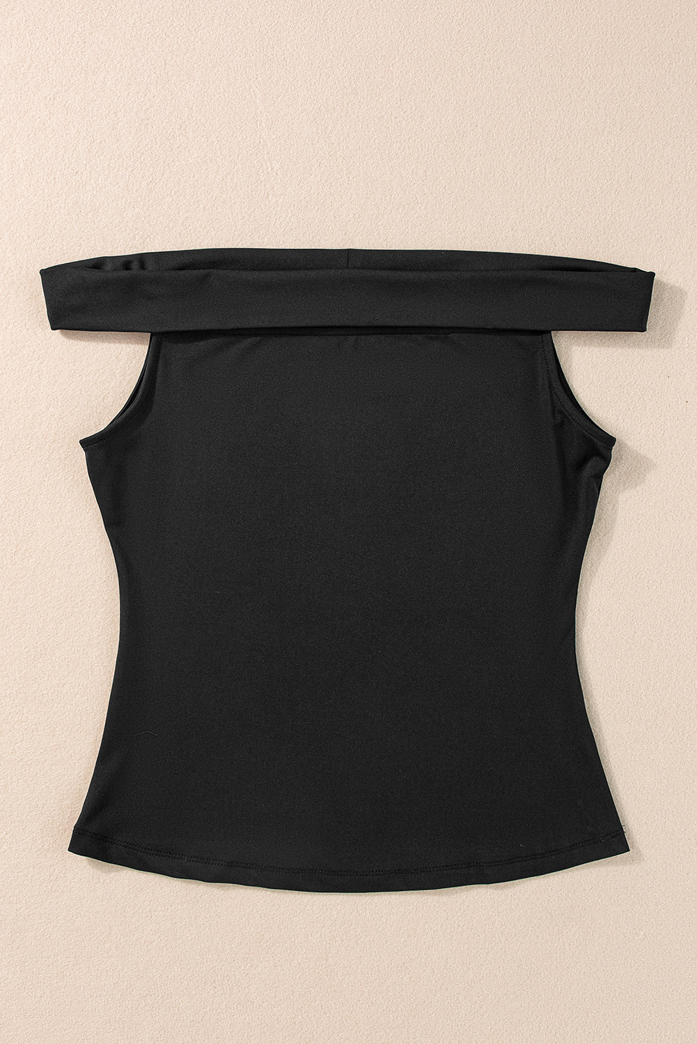 Black Solid Color Folded Off Shoulder Slim Blouse