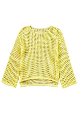 Yellow Knit Cut Out Crochet Long Sleeve Tunic Top