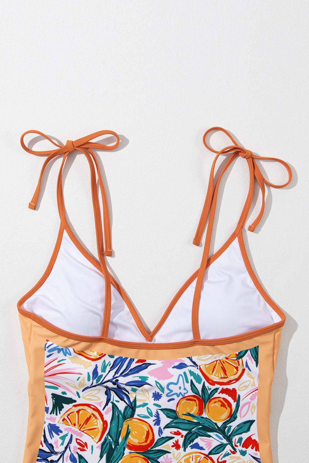 Orange Fruit Plant Print Tie Straps V Neck One Piece Swimsuit