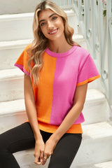 Flamingo Color Block Knit Cap Sleeve Top