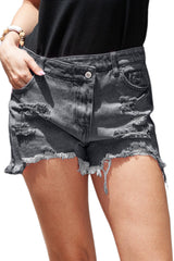 Black Crossover Waist High Rise Denim Shorts