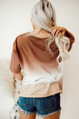 Brown Gradient Color Crew Neck T-shirt