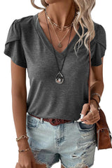 Carbon Grey Tulip Sleeve V Neck T-Shirt