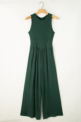 Blackish Green Sleeveless High Waist Wide Leg Jumpsuit