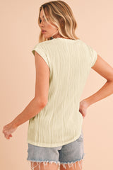 Apricot Wavy Textured Cap Sleeve Round Neck Blouse