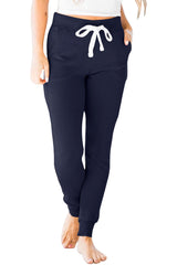 Navy Blue Casual Drawstring Drop Waist Pocketed Joggers