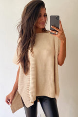 Wholesale Apricot Side Slit Short Sleeve Oversized Sweater