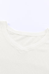 White Waffle Knit Casual Drop Shoulder Loose Top